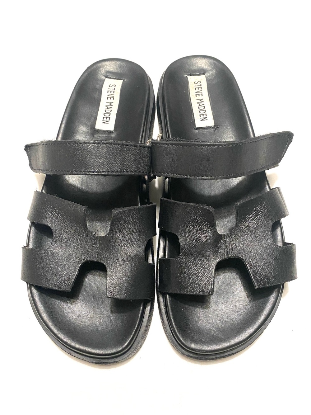 Steve Madden Mayven Leather Flatform Slide Sandals Black Women's 7